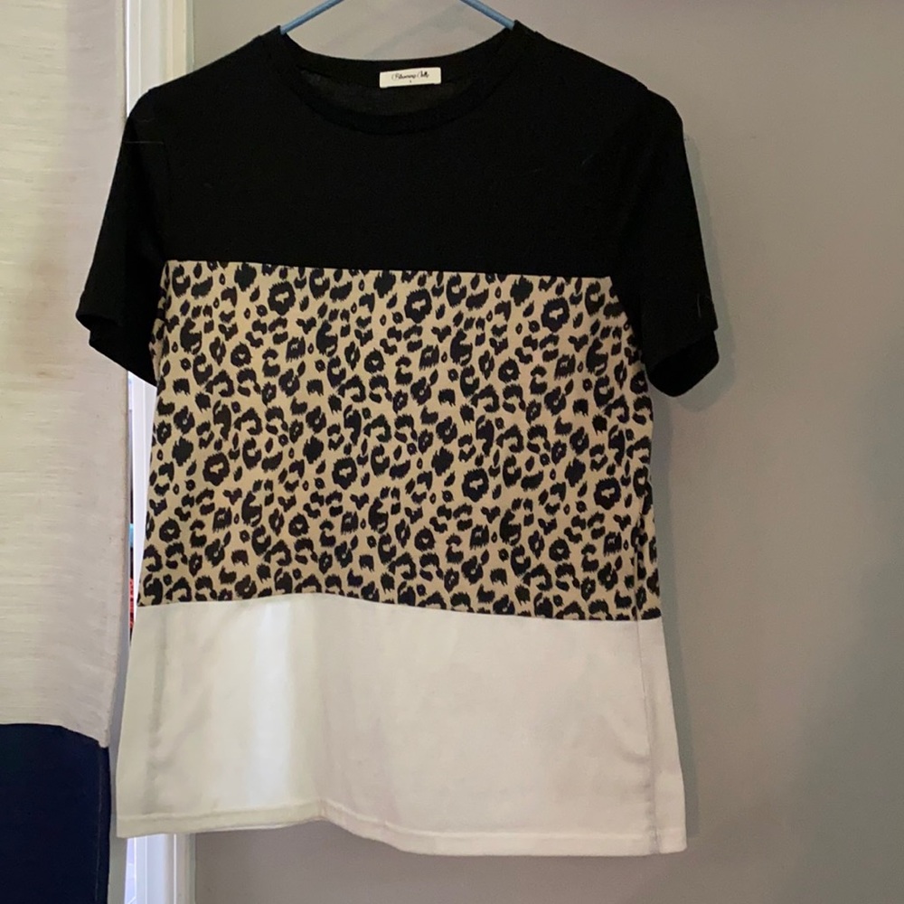 Block color and animal print shirt